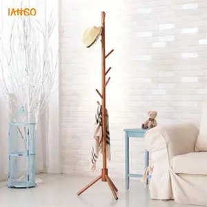 Living Room Furniture Wooden Coat Rack Stand, Free Standing Hall Tree with 8 Hooks Super Easy Assembly, Adjustable Sizes Entrywa