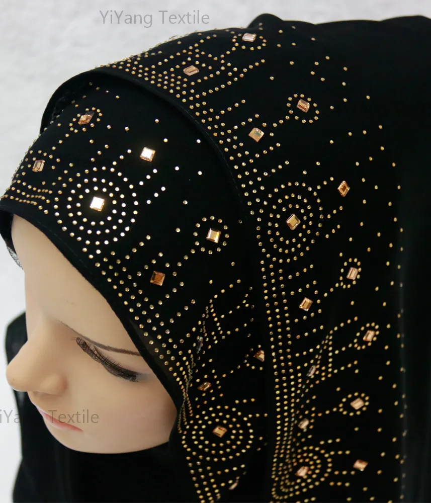 Premium Plain Islamic Arab Muslim Boutique Scarf Jersey Cotton Hijab With Women Glitter Scarf Luxury Diamond Scarves