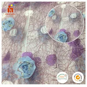 Nuovo design colore viola 3D fiore del nastro tessuto del ricamo per il vestito