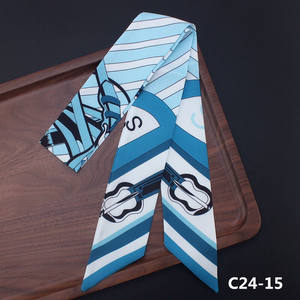 Kustom syal kurus bandana cetakan Digital syal kepala pola kunci tas pegangan panjang pita kain kepar syal rambut sutra untuk wanita - Product Image 2