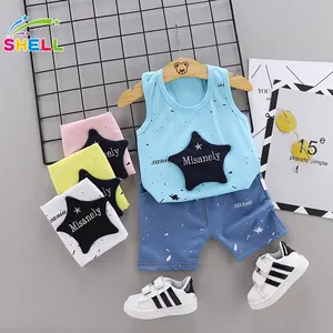 Free shipping 2019 cheap kids clothing sleeveless cartoon summer clothes sets wholesale baby cotton little boys wear