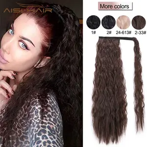 Aisi largo ondulado Clip en cola de caballo peluca marrón oscuro sintético Cola de Caballo extensiones de cabello para las mujeres magia pasta de cola de caballo