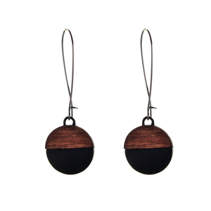 Nueva llegada del color del doble de madera cuelga los pendientes marrón y negro mixta <span class=keywords><strong>disco</strong></span> redondo de madera pendientes de <span class=keywords><strong>aro</strong></span> - Product Image 1