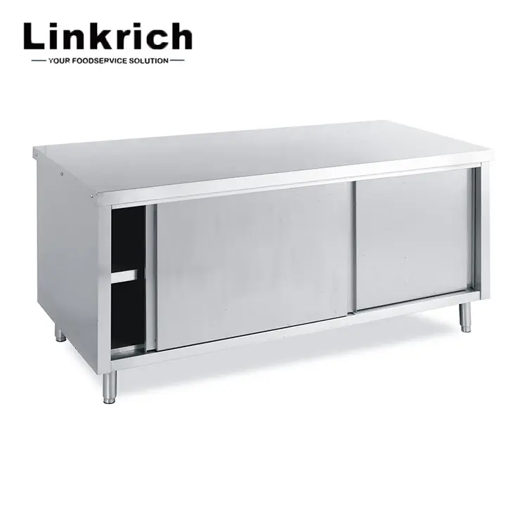 Linkrich BV-45 Restaurant Hotel Equipment Stainless Steel Kitchen Cabinet With Sliding Doors