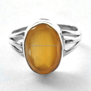 Anillo de Plata de Ley 925 sólida facetada ovalada de Calcedonia amarilla, anillo de moda de color Anillo hecho a mano Mayorista POR CASA DE PLATA - Product Image 1