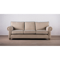 Canapé-lit trois places en bois massif de style européen antique avec rembourrage en éponge et revêtement en velours/lin, meilleur mobilier classique Jw