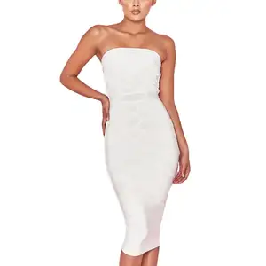 Phụ Nữ Backless Ống Top Không Tay Bodycon Cocktail Ăn Mặc Rayon Phụ Nữ Trắng Bandage Dresses