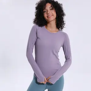 Camiseta de compressão solta secagem rápida manga longa yoga