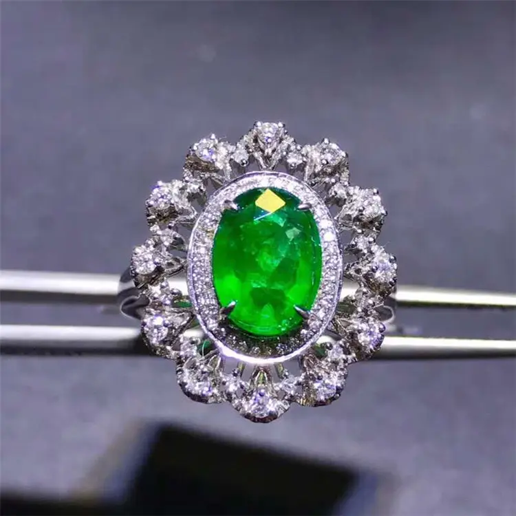 women statement stone jewelry manufacture 18K gold finger ring 1.35ct natural green emerald ring