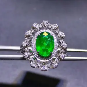 Anel feminino com pedra esmeralda, anel de dedo 18k 1.35ct natural verde esmeralda