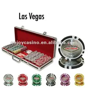 Casino las vegas bộ chip poker với màu đen nhôm trường hợp- 500 mảnh