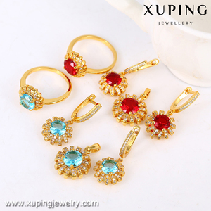 64102 xuping vente chaude femmes de mariage de mariée noble ensemble de bijoux aimant 24 k plaqué or trois pièces ensemble - Product Image 4