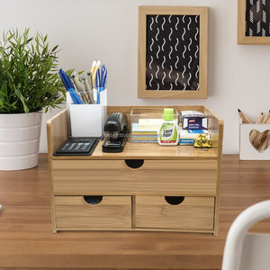 3-Tier Bamboo Wood Office <strong>Desk</strong> Organizer <strong>with</strong> <strong>Drawers</strong> - Product Image 3