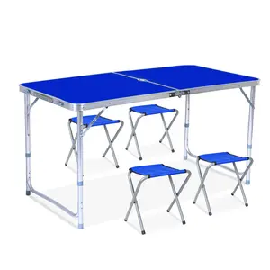 Easy Carry Handle Height Adjustable Craft Aluminium Camping Utility Folding Table Picnic Table Set With Umbrella Hole