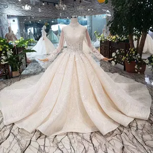 Vestido de novia musulmán de lujo HTL266 Jancember, diseño de boda, manga larga, elegante