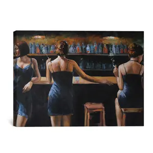 Beautiful Hand Painted Sexy Smoking Girl at Bar Oil Painting