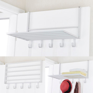 Support de rangement pliable avec revêtement de sable blanc moderne avec 5 crochets, organisateur en métal pour le rangement des vêtements - Product Image 1