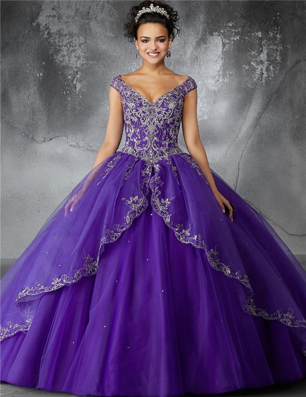 New Off Shoulder Quinceanera Dresses Purple Puffy Ball Gown Sweet Elegant Wedding Dress NBW12