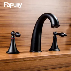 Fapully lujo aceitado bronce baño generalizada 3 Agujero grifo de lavabo