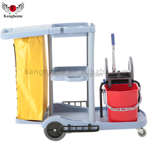 Multifunctionele Meid Plastic Schoonmaakwagen Met Twee Emmers Dweil Wringer Schoonmaakwagen <span class=keywords><strong>Trolley</strong></span> Met Twee-Emmer Mop Wringer - Product Image 2