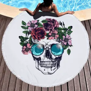 100 percent polyester round private label skull beach towel pakistan 150cm in diameter