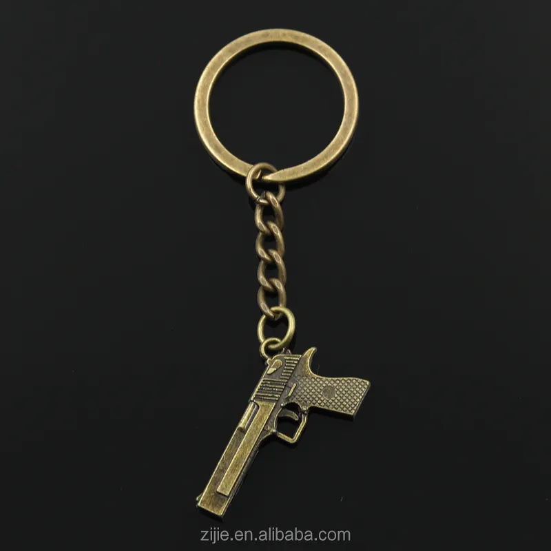 Fashion 30mm Key Ring Metal Key Chain Keychain Jewelry Antique bronze Plated gun browning pistol 45*20mm Pendant