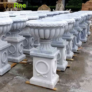 Planteur rond blanc pour l'extérieur, Pot de jardin <span class=keywords><strong>en</strong></span> <span class=keywords><strong>pierre</strong></span> naturelle, support de fleurs <span class=keywords><strong>en</strong></span> marbre - Product Image 3