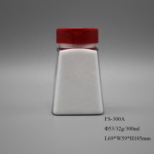 Nuova forma di design 300ml trasparente di spezie PET barattolo di plastica per <span class=keywords><strong>150</strong></span> <span class=keywords><strong>grammi</strong></span> di pepe nero in polvere, trasparente saliera contenitore coperchio rosso - Product Image 4