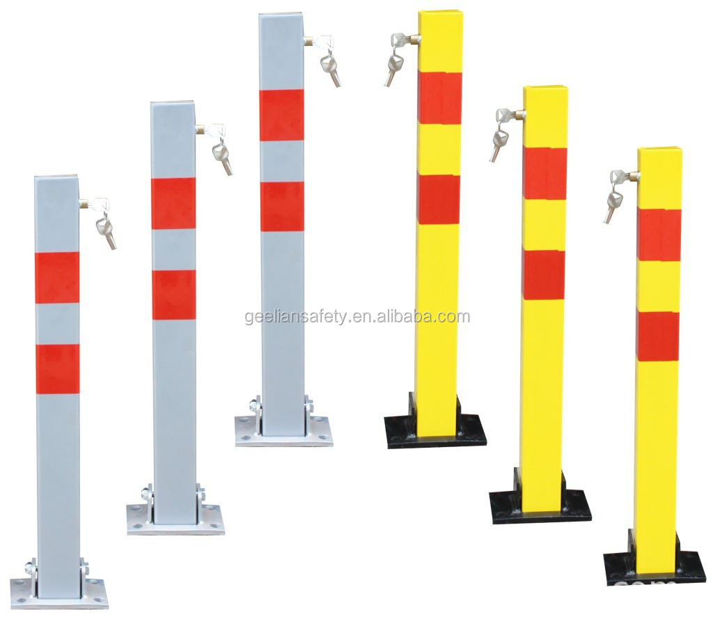 Set De 2 Bolardos Plegables Para Aparcamiento – 600 Mm Altura – Barreras De Seguridad Negro Y Amarillo