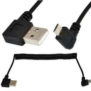 Flexible Coiled Cable Supplier Video Game Player Left Angle USB A to Left Angle Micro B Cable