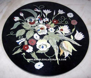 Encimeras redondas con incrustaciones de mármol, negras, para mesa de comedor - Product Image 1