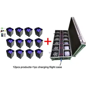 배치: 12pcs 제품 1pc 비행 케이스 6x12w 6in1wifi 무선 dmx 배터리 전원 led uplight