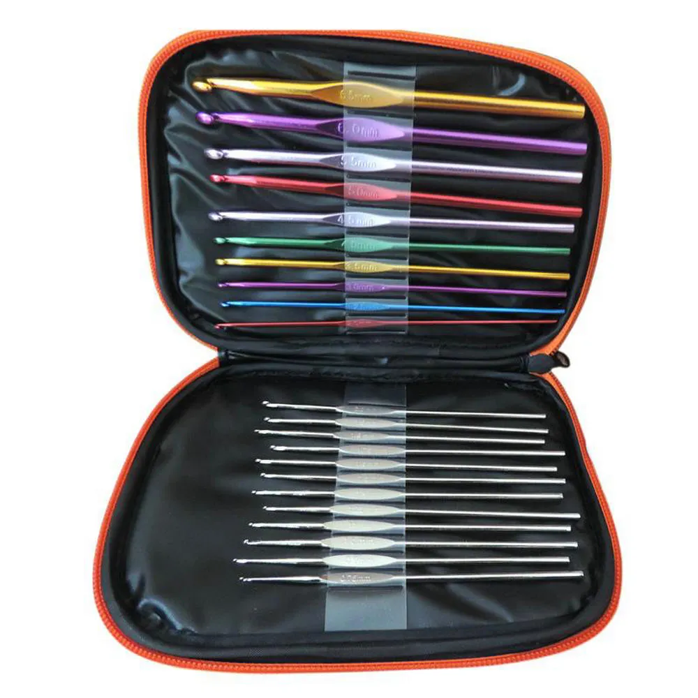 22pcs One Crochet Knitting Hooks Aluminium Needles With Colorful Bag Knitting Accessories For Weave