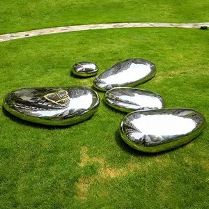 Custom Modern Garden Mirror Polishing Metal Crafts Stone Pebble Shape Elliptical Stainless Steel Sculpture For Outdoor