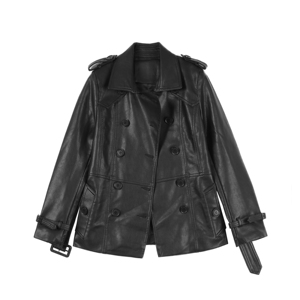 Cappotto <span class=keywords><strong>in</strong></span> pelle nera europea <span class=keywords><strong>in</strong></span> pelle sintetica da donna indossa una nuova bella giacca di pelle <span class=keywords><strong>in</strong></span> stile britannico <span class=keywords><strong>con</strong></span> <span class=keywords><strong>cintura</strong></span> <span class=keywords><strong>in</strong></span> <span class=keywords><strong>vita</strong></span> - Product Image 2