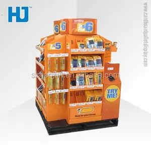 Unique design cardboard movie displays for stationary, flexible retail merchandising dump bin display counter for school supply