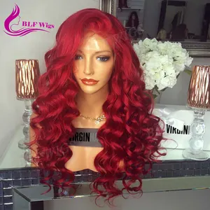 Brazilian Rambut Wig Grosir Perawan Rambut Manusia Vendor Wig Warna Merah Renda Depan Wig dengan Bayi Rambut