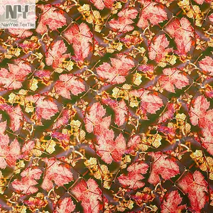 Nanyee Textile Wholesale Falling Yellow Leaf Print Fabric On Satin Backing