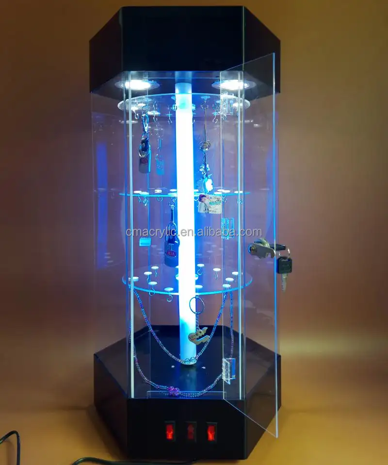 Vitrine de bijoux en acrylique à LED, armoire de comptoir, en plexiglas, avec serrure et lumière, facile à transporter