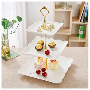 3-tier مربع أبيض السيراميك كعكة الحلوى موقف حزب الشاي طبق تقديم حاملة كعكات لديكور المنزل