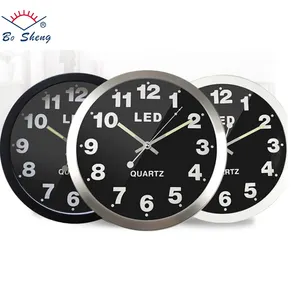 네온 12 인치 간단한 디지털 금속 LED 전기 디지털 벽시계 패션 크리 에이 티브 음소거 벽시계 거실 시계