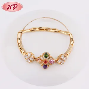 2017 Name Fashion High End 18K Gold Plated Custom Copper Zircon Gemstone Bracelet Jewelry