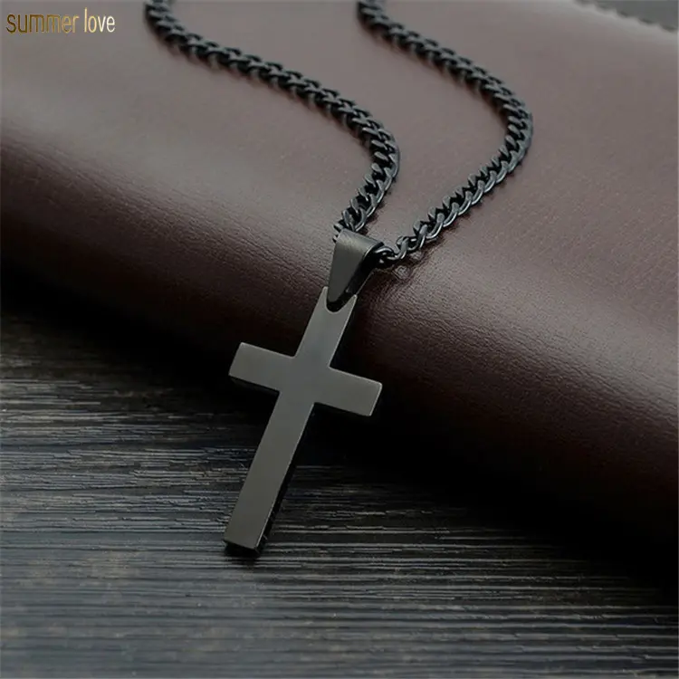 Emas Perak Hitam Stainless Steel Link Rantai Yesus Cross Liontin Kalung untuk Pria Beberapa Teman Doa Perhiasan