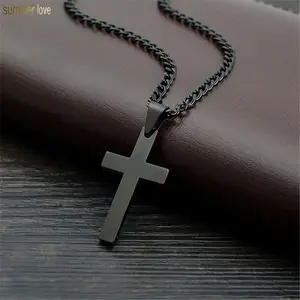 Mode Goud Zilver Zwart Rvs Link Chain Jesus Cross Hanger Ketting Voor Mannen Paar Vriend Gebed Sieraden
