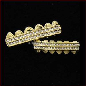 Hip Hop Bling Placcato Oro Due Row ICED OUT CZ pietre Denti GRILLZ TG012-G9 - Product Image 3