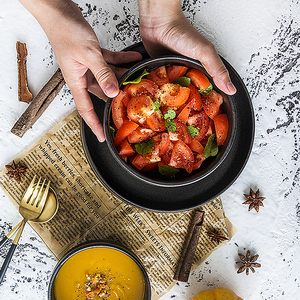 Vajilla nórdica de lujo, cuenco redondo de cerámica negra para sopa, arroz y ensalada con borde dorado - Product Image 5