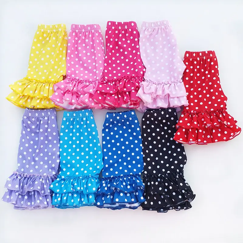 Cotton baby girls shorts wholesale smocked polka dot printed children clothing girls ruffle shorts summer for girls