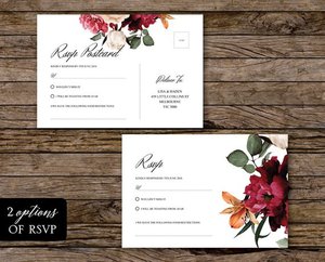Carte d'invitation de mariage d'impression florale rouge avec la carte de <span class=keywords><strong>RSVP</strong></span> pour la noce - Product Image 4