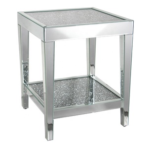 Antique Gold <strong>Crushed</strong> <strong>Diamond</strong> <strong>Furniture</strong> Mirrored Side End Table - Product Image 3