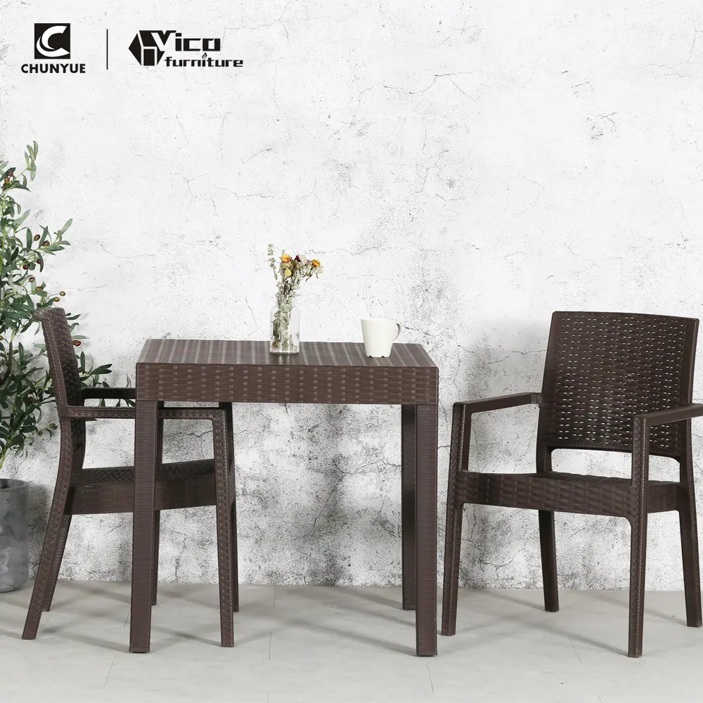 Ensemble table et chaises d'extérieur en rotin, 3 pièces, bon marché, en plastique, pour bistrot et jardin